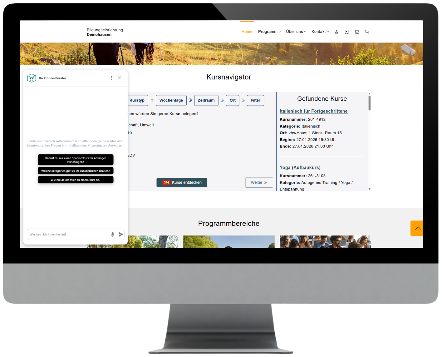 Mockup des KI-Chatbots auf einer Demo-Seite von Kufer