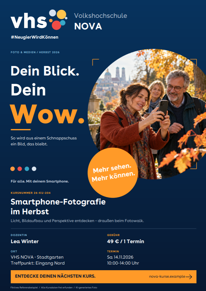 Demo Plakat einer vhs mit einem Kurshighlight