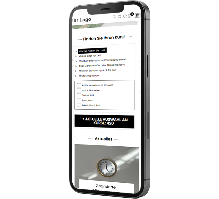 KuferWEB-Kursbuchung auf dem Smartphone