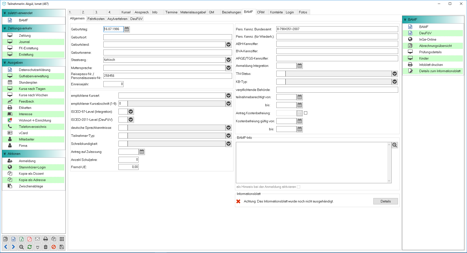 Screenshot des Teilnehmerstamms in KuferSQL